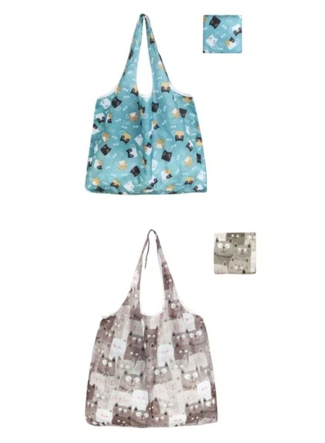 2pcs قابلة للطي حقيبة تسوق ، حقيبة محمولة مطبوعة باليد ( 45 * 65cm ) - Image 1