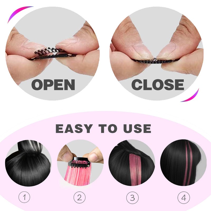 GPOVVIMX 12 PCS Pink Hair Extensions Clip in, Colored Party Highlights Extension for Kids Girls Synthetic Hairpiece Straight 22 inch - Image 4
