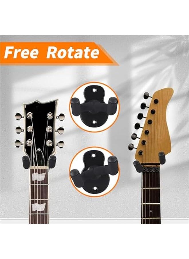Guitar Wall Mount 2 Pack,  All-steel Guitar Hanger Wall Hook Holder Stand with Soft Sponge Cover, Guitar Holder Hook Stand Wall for Acoustic, Electric Guitar, Banjo, Bass, Black