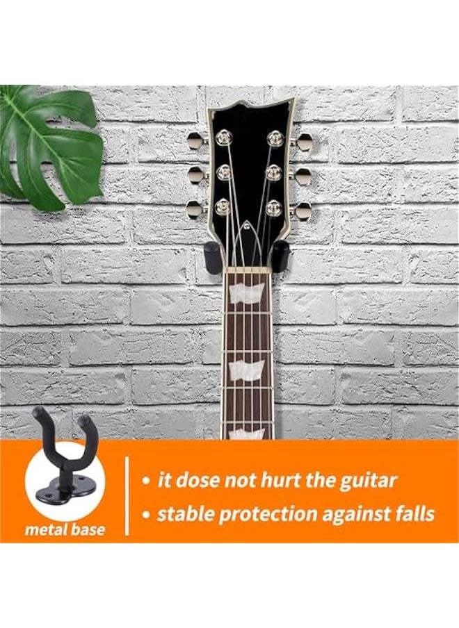 Guitar Wall Mount 2 Pack,  All-steel Guitar Hanger Wall Hook Holder Stand with Soft Sponge Cover, Guitar Holder Hook Stand Wall for Acoustic, Electric Guitar, Banjo, Bass, Black