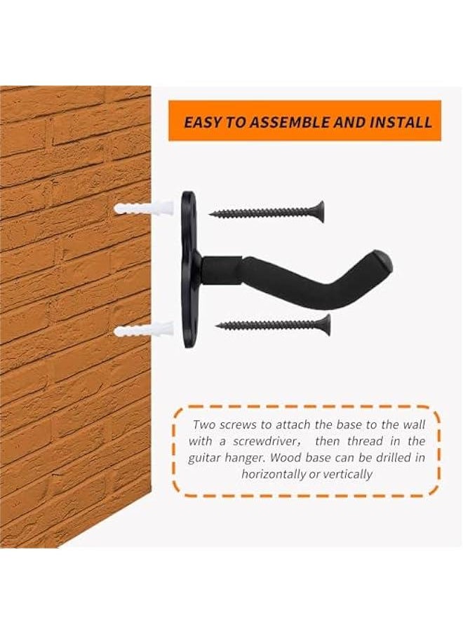 Guitar Wall Mount 2 Pack,  All-steel Guitar Hanger Wall Hook Holder Stand with Soft Sponge Cover, Guitar Holder Hook Stand Wall for Acoustic, Electric Guitar, Banjo, Bass, Black