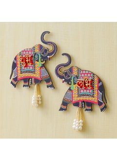 Webelkart Webelkart Premium Elephant Designer Set of 2 with Shubh Labh Wall Hanging for Diwali Decoration| Wall Decor |Temple Decor Wall Hanging |Pooja and Home Decor Hanging (5.5" Inches)  - Image 1