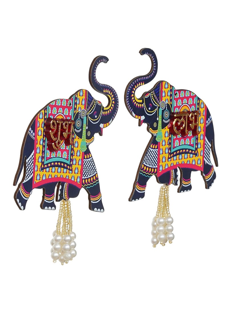 Webelkart Webelkart Premium Elephant Designer Set of 2 with Shubh Labh Wall Hanging for Diwali Decoration| Wall Decor |Temple Decor Wall Hanging |Pooja and Home Decor Hanging (5.5" Inches)  - Image 4