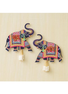 Webelkart Webelkart Premium Elephant Designer Set of 2 with Shubh Labh Wall Hanging for Diwali Decoration| Wall Decor |Temple Decor Wall Hanging |Pooja and Home Decor Hanging (5.5" Inches)  - Image 2