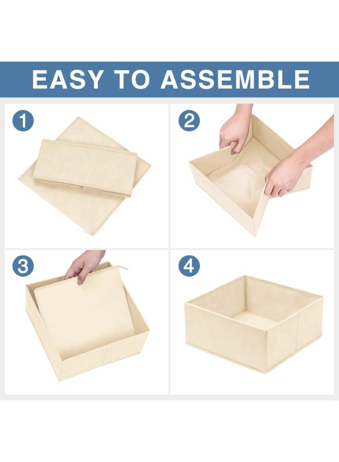 Bukela Drawer Organizer for Clothing, 12 Pack Sock Underwear Drawer Organizer Bins, Foldable Fabric Closet Organizers and Storage, Dresser Drawer Dividers for Baby Clothes, Scarves, Belt, Tie- Beige - Image 3