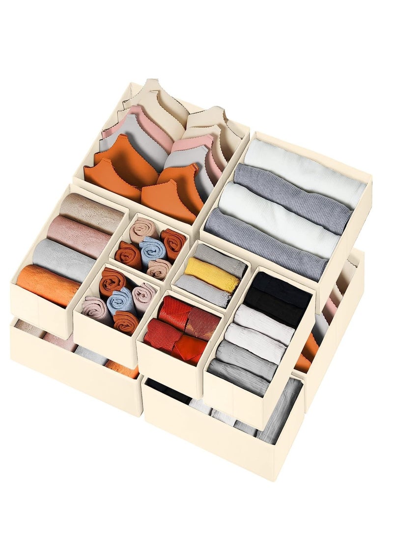 Bukela Drawer Organizer for Clothing, 12 Pack Sock Underwear Drawer Organizer Bins, Foldable Fabric Closet Organizers and Storage, Dresser Drawer Dividers for Baby Clothes, Scarves, Belt, Tie- Beige - Image 1