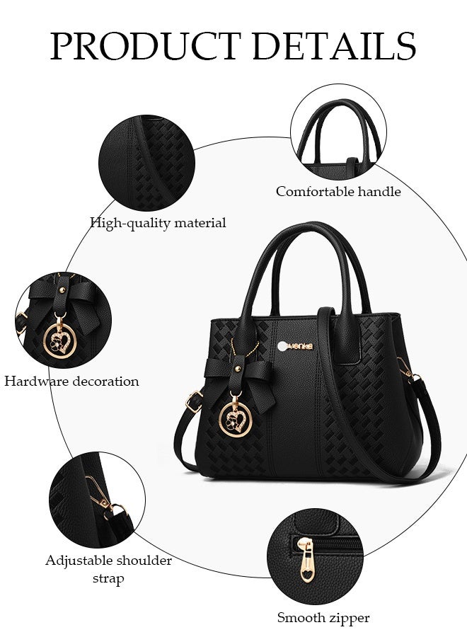 DUNISO Women's Shoulder Bag, Soft Leather Messenger Bag, Simple And Fashionable Embroidered Handbag, With Round Love Flower Pendant, Adjustable Shoulder Strap, Suitable For Commuting, Travel, Shopping, Storage And Organization - Image 5