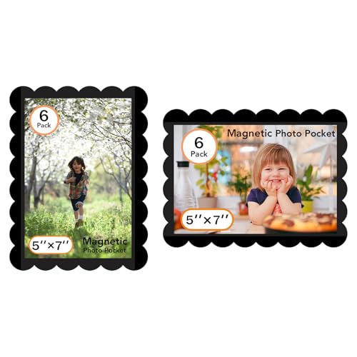 Mingting Magnetic Picture Frame, 6 Pack Magnetic Frame Reusable, Magnetic Photo Frames for Refrigerator 5x7” With Wavy Border, Refrigerator Magnets for Pictures Suitable Home, School, Office (5x7-Black) - Image 1