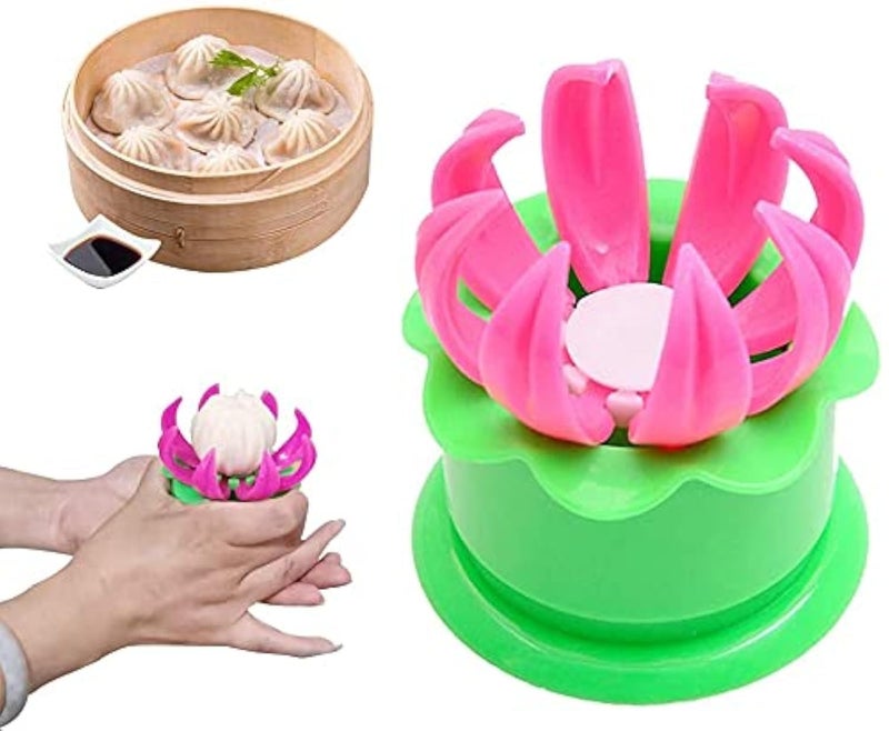 Perfect Pricee Plastic Momos Dumpling Maker Dough Press Mould Shapes (Pink and Green) - Image 1
