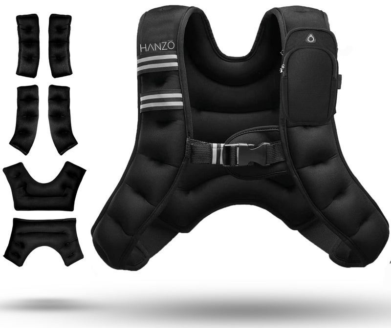HANZO - Adjustable Running Weight Vest Premium Weighted Vest Running, Workouts, Fitness, Jogging, Hiking, Workout Weighted Vest Easy Washing (Black, 12lbs) - Image 1