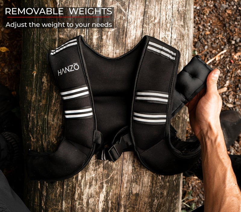 HANZO - Adjustable Running Weight Vest Premium Weighted Vest Running, Workouts, Fitness, Jogging, Hiking, Workout Weighted Vest Easy Washing (Black, 12lbs) - Image 2