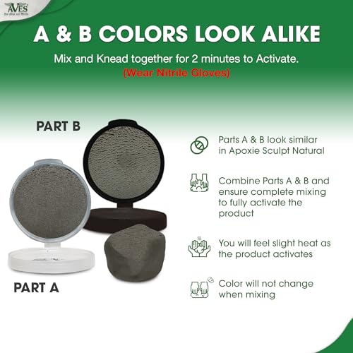 Aves Apoxie Sculpt - 2 Part Modeling Compound (A & B) - 1/4 Pound, Apoxie Sculpt for Sculpting, Modeling, Filling, Repairing, Simple to Use and Durable Self-Hardening Modeling Compound - Natural - Image 2