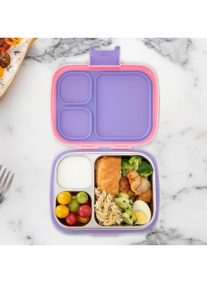 Eazy Kids Premium Stainless Steel Lunch Box 710ml – Leakproof 3-Compartment Lunch Box for Kids, Pink - Image 3
