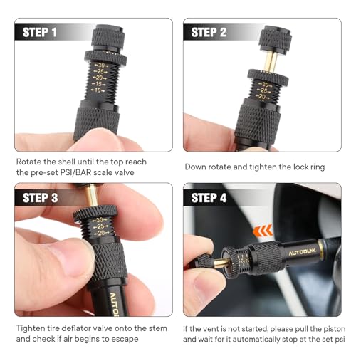 AUTODUNK Adjustable Auto-Stop Tire Deflator Valve Kit, 10-30 PSI Air Down Tool Offroad Accessories, 4 PCS - Image 3
