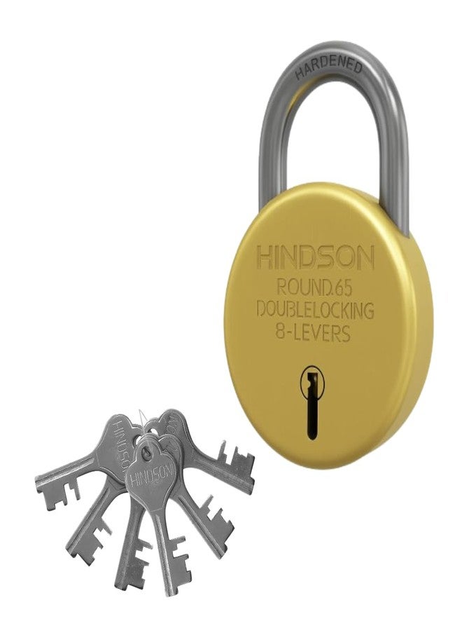 Hindson Round 65 Gold Heavy Duty Padlock with 6 Keys for Home & Office - Pack of 1 - Image 1