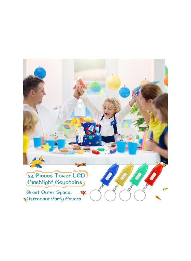 PROMASS - promass Mini Rocket Flashlight Keychain 4 Colors Kids Rocket Led Flashlight for Astronaut Themed Outer Space Party Favors Birthday Party (30 Pcs, Tower) - Image 1