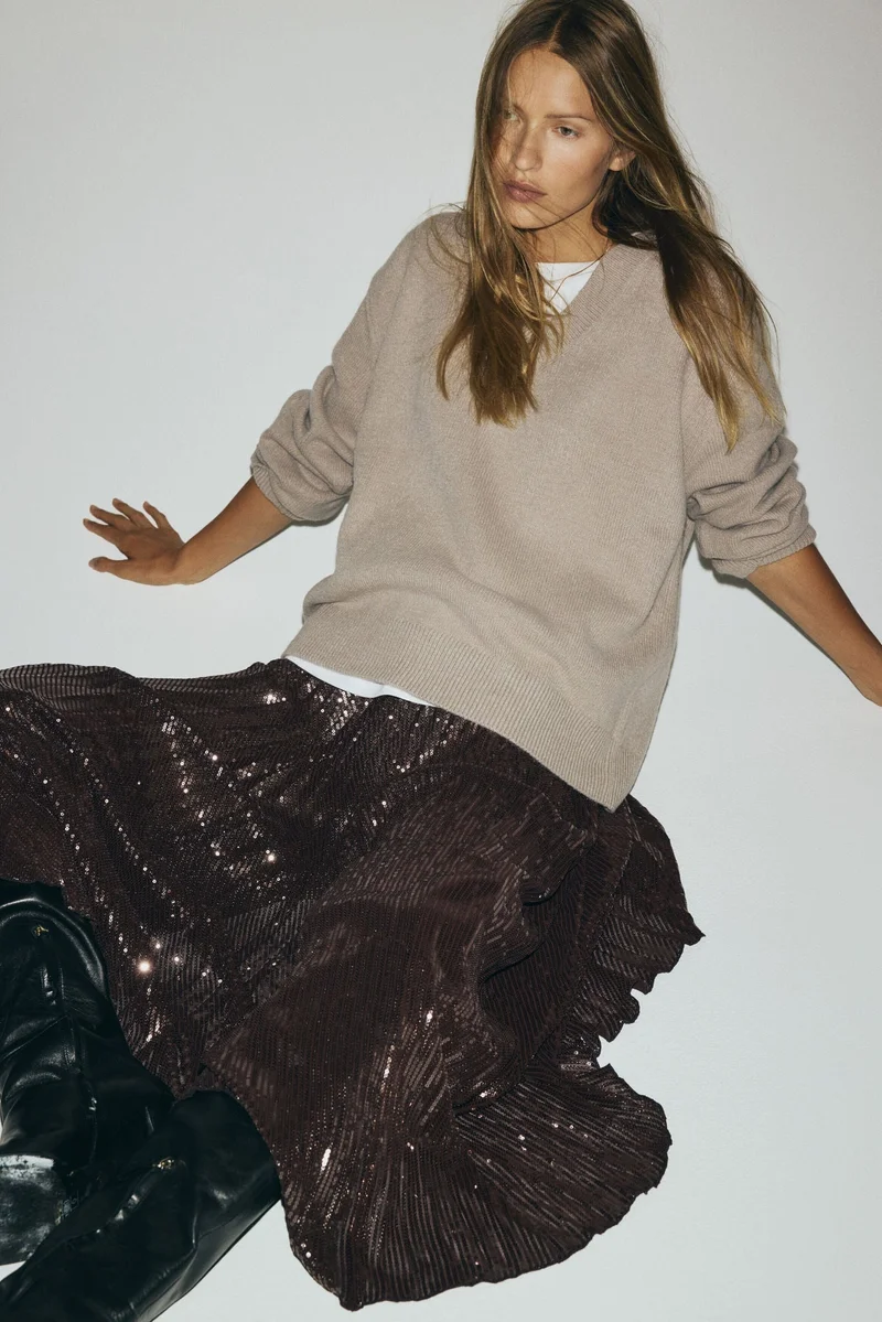 Sequined plissé skirt