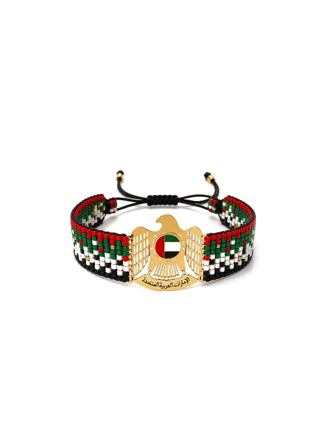 Ruby Art Gold Handwoven Miyuki Beaded Bracelet with 18K Real Gold Centerpiece , UAE Flag Design - Image 1