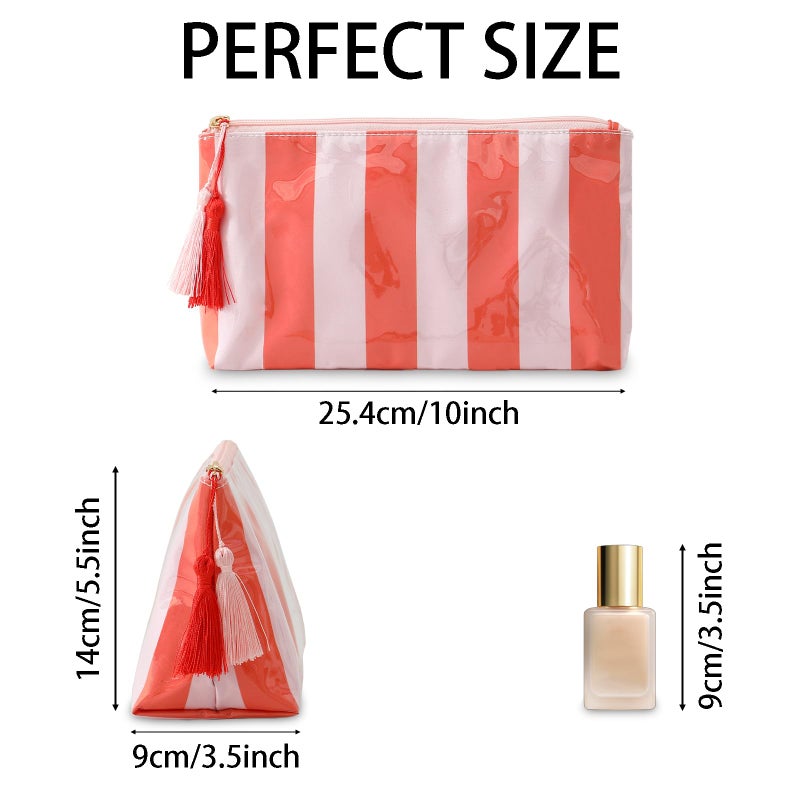 DYSHAYEN Makeup Bags for Purse,Small Clear Coated Cosmetic Bags for Women Girls, Waterproof Travel Organizer Zipper Pouch Beach Vacation Essentials (Pink-Orange) - Image 4