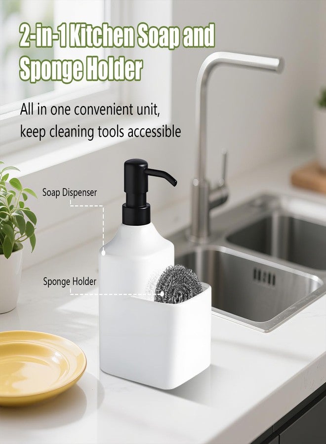 Gets Ceramic Countertop Soap Dispensers with Sponge Holder,2-in-1 Liquid Hand and Dish Soap Dispenser Pump Bottle and Sponge Holder,Countertop Organizer for Kitchen Sink and Bathroom-White - Image 4