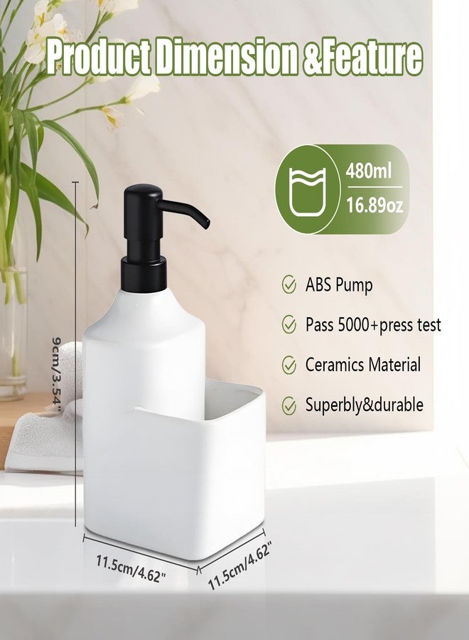 Gets Ceramic Countertop Soap Dispensers with Sponge Holder,2-in-1 Liquid Hand and Dish Soap Dispenser Pump Bottle and Sponge Holder,Countertop Organizer for Kitchen Sink and Bathroom-White - Image 3