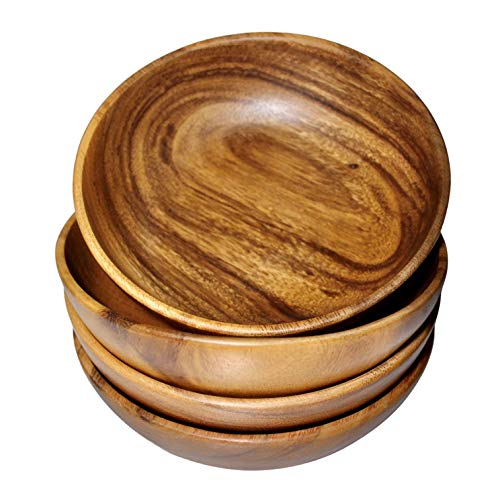 WRIGHTMART Wooden Bowls – Set of 4 Acacia Wood 7” Salad Bowl for Snacks, Fruit & Sides, Rustic Handmade Kitchenware Small Decorative Dishes for Dining & Gifting - Image 1