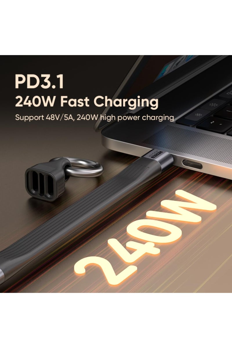 Mini Keychain USB C Cable,PD 3.1 240W Fast Charging  40Gbps Data Transfer Portable Type C Cord for Carabiner for Phone, Mobile Power,Laptop(Black) - Image 2