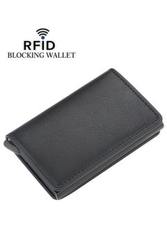 Generic Men's Wallets - RFID Blocking Compact Wallet - Bifold Leather Wallet Flat Black Genuine Leather Scratch Resistant Wallet Secure Wallet  - Image 1
