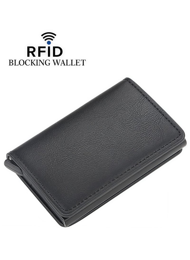 Generic Men's Wallets - RFID Blocking Compact Wallet - Bifold Leather Wallet Flat Black Genuine Leather Scratch Resistant Wallet Secure Wallet  - Image 1
