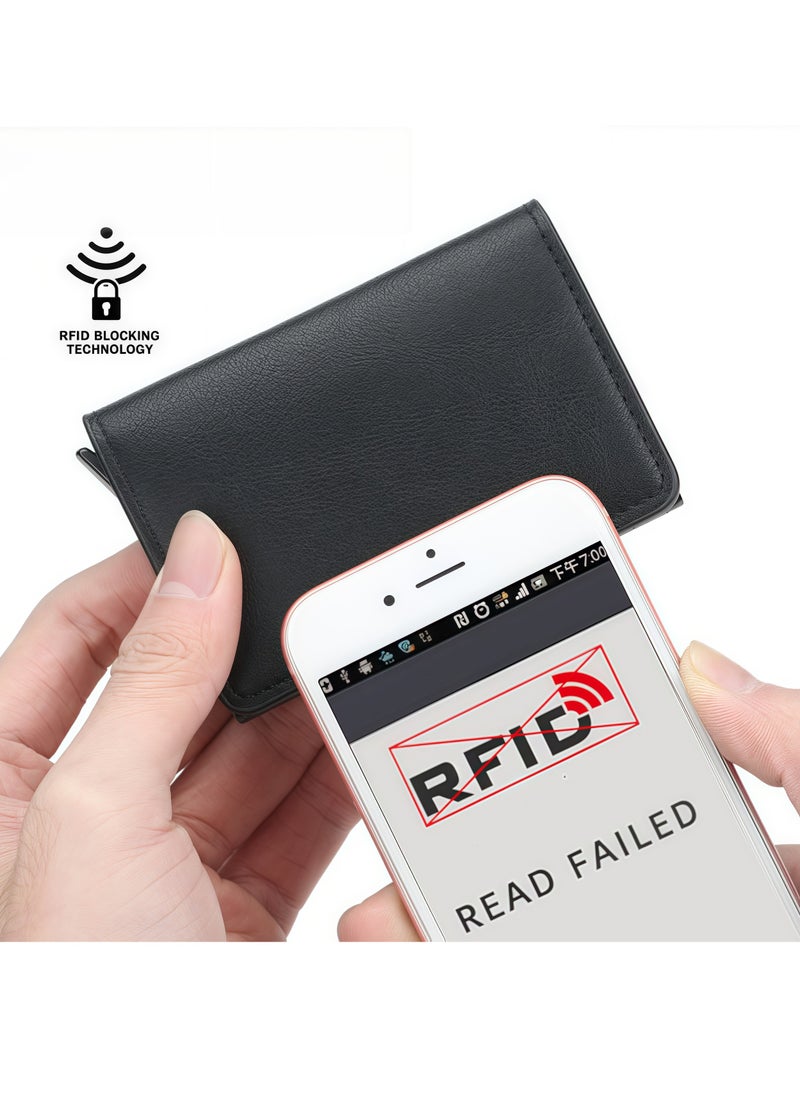 Generic Men's Wallets - RFID Blocking Compact Wallet - Bifold Leather Wallet Flat Black Genuine Leather Scratch Resistant Wallet Secure Wallet  - Image 5