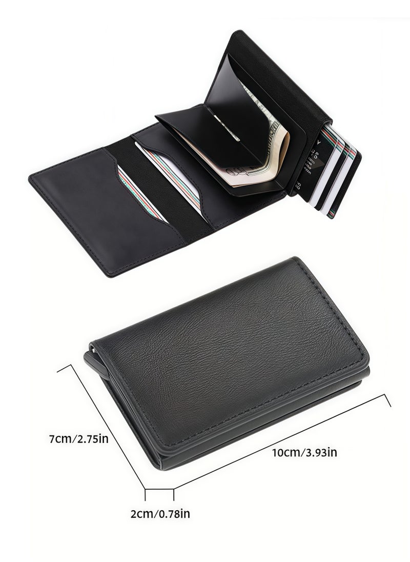 Generic Men's Wallets - RFID Blocking Compact Wallet - Bifold Leather Wallet Flat Black Genuine Leather Scratch Resistant Wallet Secure Wallet  - Image 2