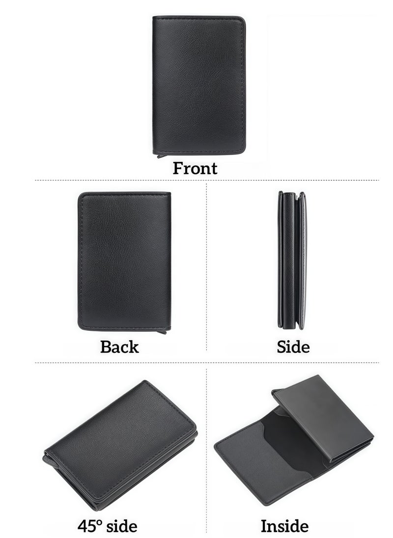 Generic Men's Wallets - RFID Blocking Compact Wallet - Bifold Leather Wallet Flat Black Genuine Leather Scratch Resistant Wallet Secure Wallet  - Image 3