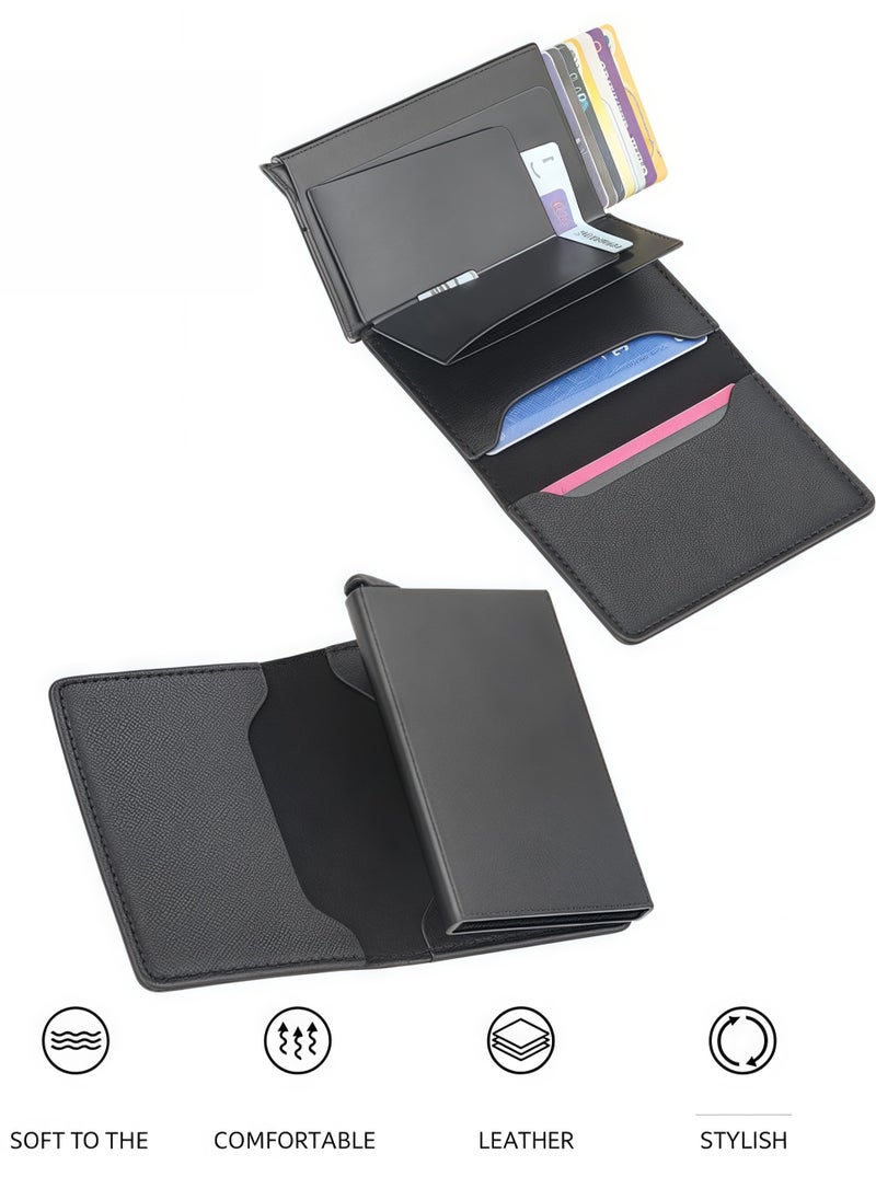 Generic Men's Wallets - RFID Blocking Compact Wallet - Bifold Leather Wallet Flat Black Genuine Leather Scratch Resistant Wallet Secure Wallet  - Image 4