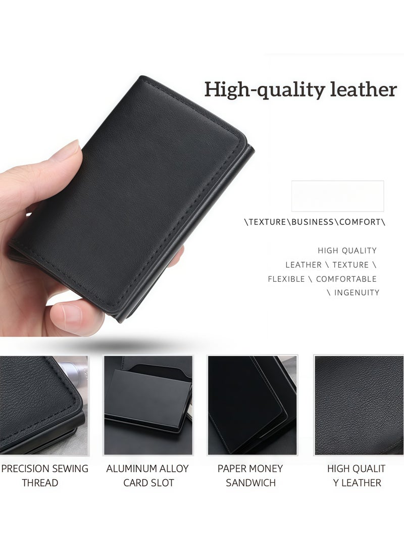 Men's Wallets - RFID Blocking Compact Wallet - Bifold Leather Wallet Flat Black Genuine Leather Scratch Resistant Wallet Secure Wallet  - Image 5