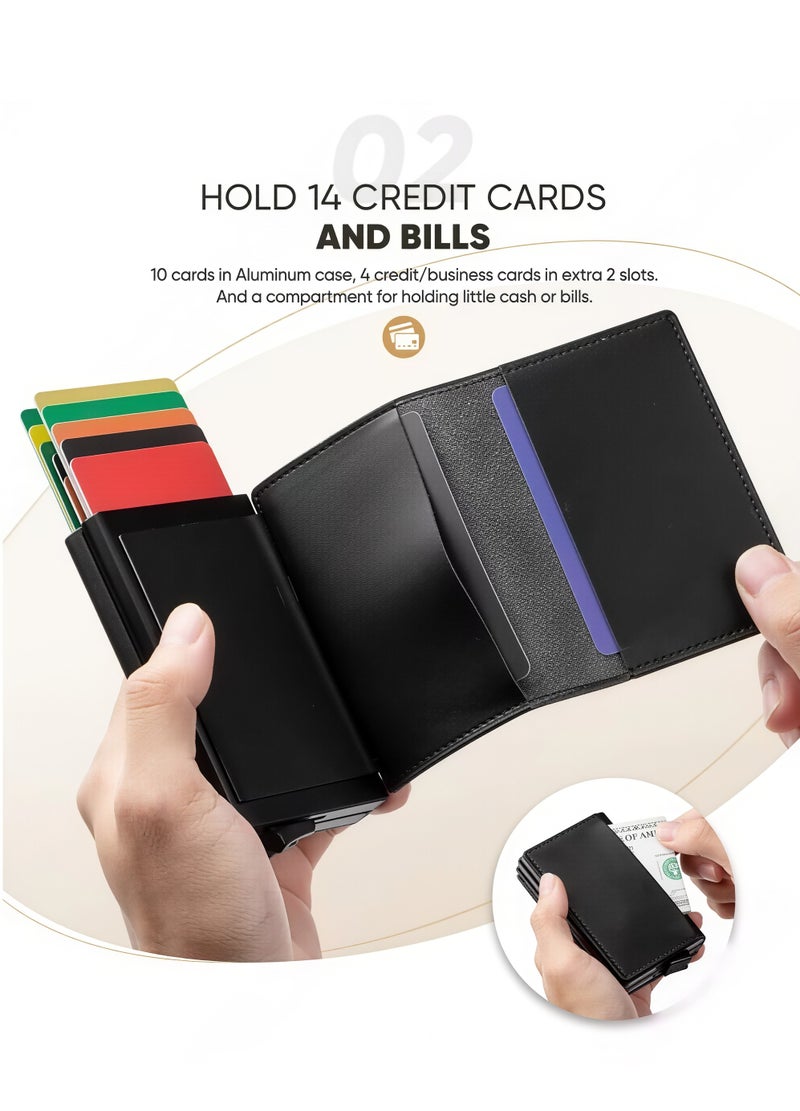 Men's Wallets - RFID Blocking Compact Wallet - Bifold Leather Wallet Flat Black Genuine Leather Scratch Resistant Wallet Secure Wallet - Image 4