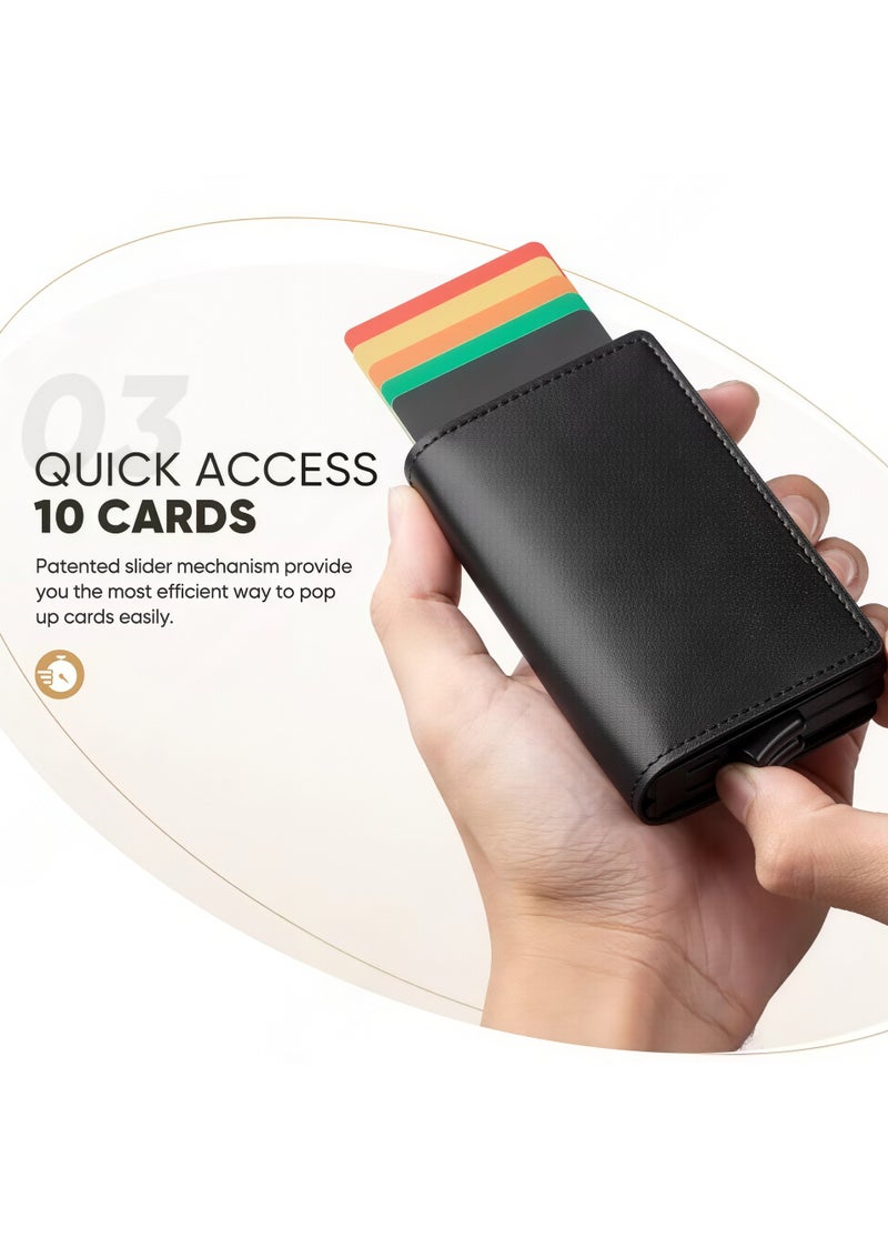 Men's Wallets - RFID Blocking Compact Wallet - Bifold Leather Wallet Flat Black Genuine Leather Scratch Resistant Wallet Secure Wallet - Image 5