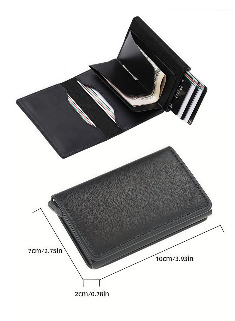 Men's Wallets - RFID Blocking Compact Wallet - Bifold Leather Wallet Flat Black Genuine Leather Scratch Resistant Wallet Secure Wallet - Image 3