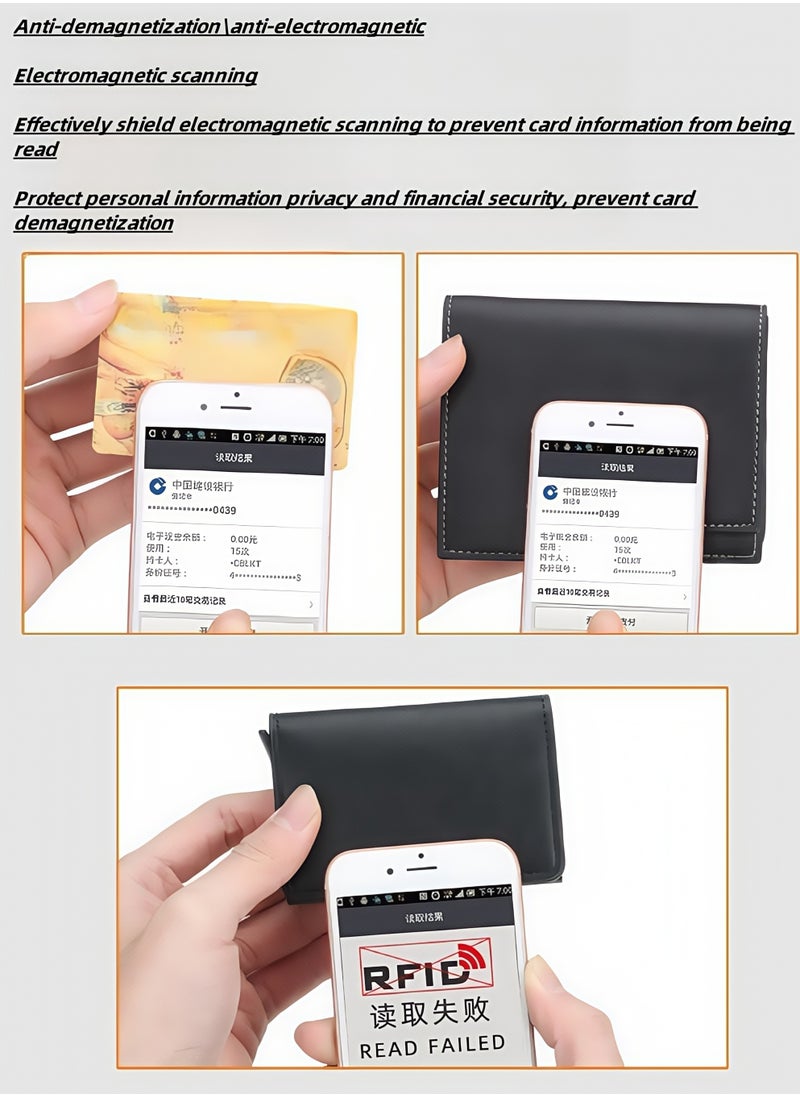Generic Men's Wallets - RFID Blocking Compact Wallet - Bifold Leather Wallet Flat Black Genuine Leather Scratch Resistant Wallet Secure Wallet  - Image 4
