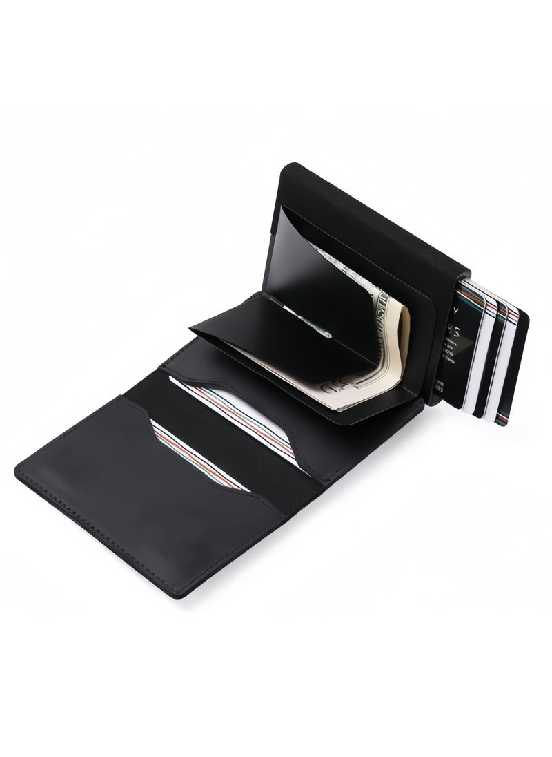 Generic Men's Wallets - RFID Blocking Compact Wallet - Bifold Leather Wallet Flat Black Genuine Leather Scratch Resistant Wallet Secure Wallet  - Image 3