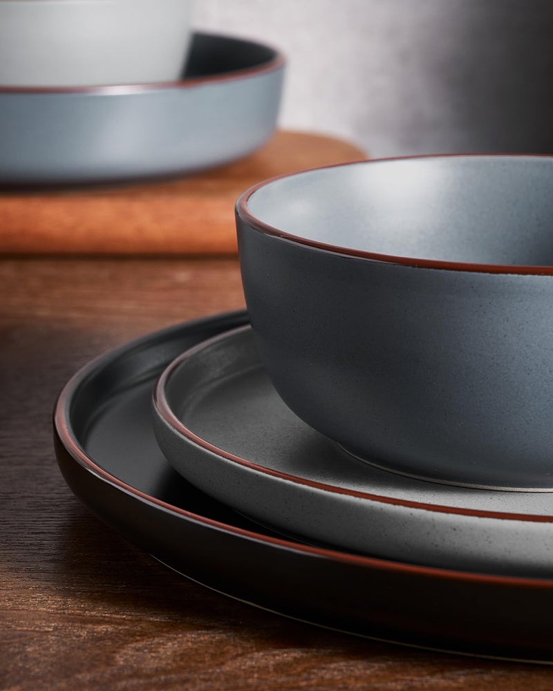 Famiware Mercury Plates and Bowls Sets, 12 Pieces Stoneware Dinnerware Sets, Dishes Set for 4, Microwave and Dishwasher Safe, Multi-color - Image 4