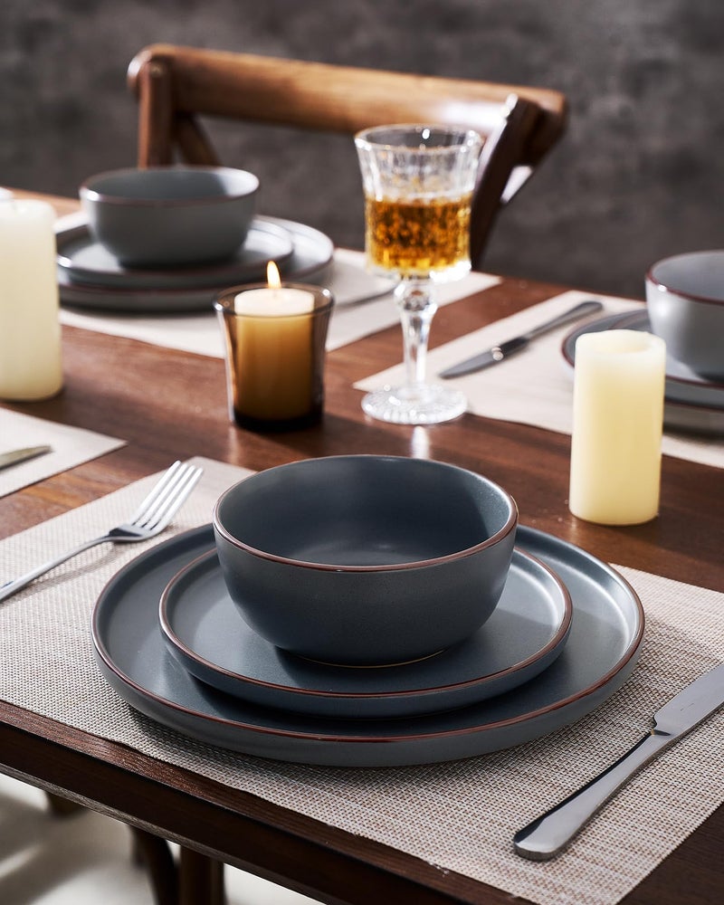 Famiware Mercury Plates and Bowls Sets, 12 Pieces Stoneware Dinnerware Sets, Dishes Set for 4, Microwave and Dishwasher Safe, Multi-color - Image 3