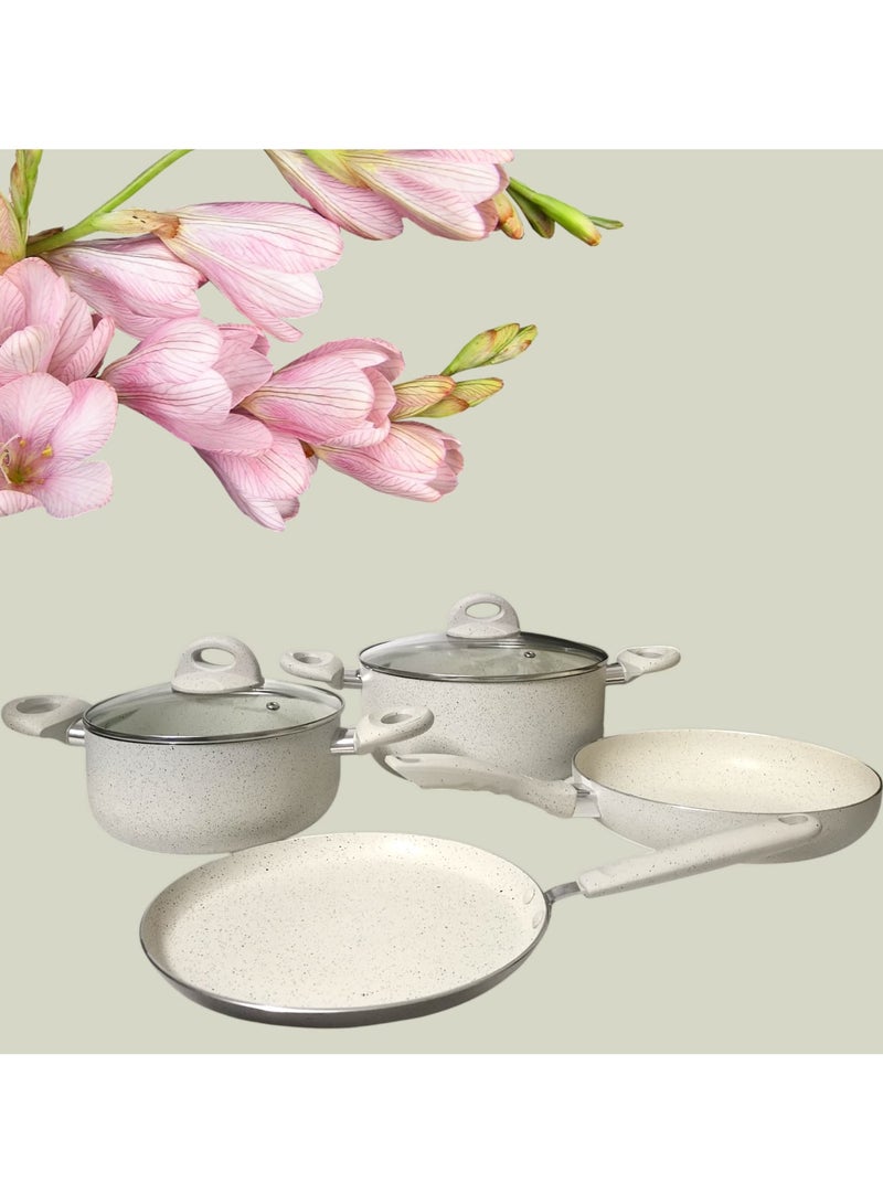 Rema Granite cookware set 10 pieces made in Turkey, set of 10 pieces includes sizes: pots 24 cm, 20 cm, 16 cm, low frying pan 25 cm, frying pan 24 cm, 2 spoons - Image 1