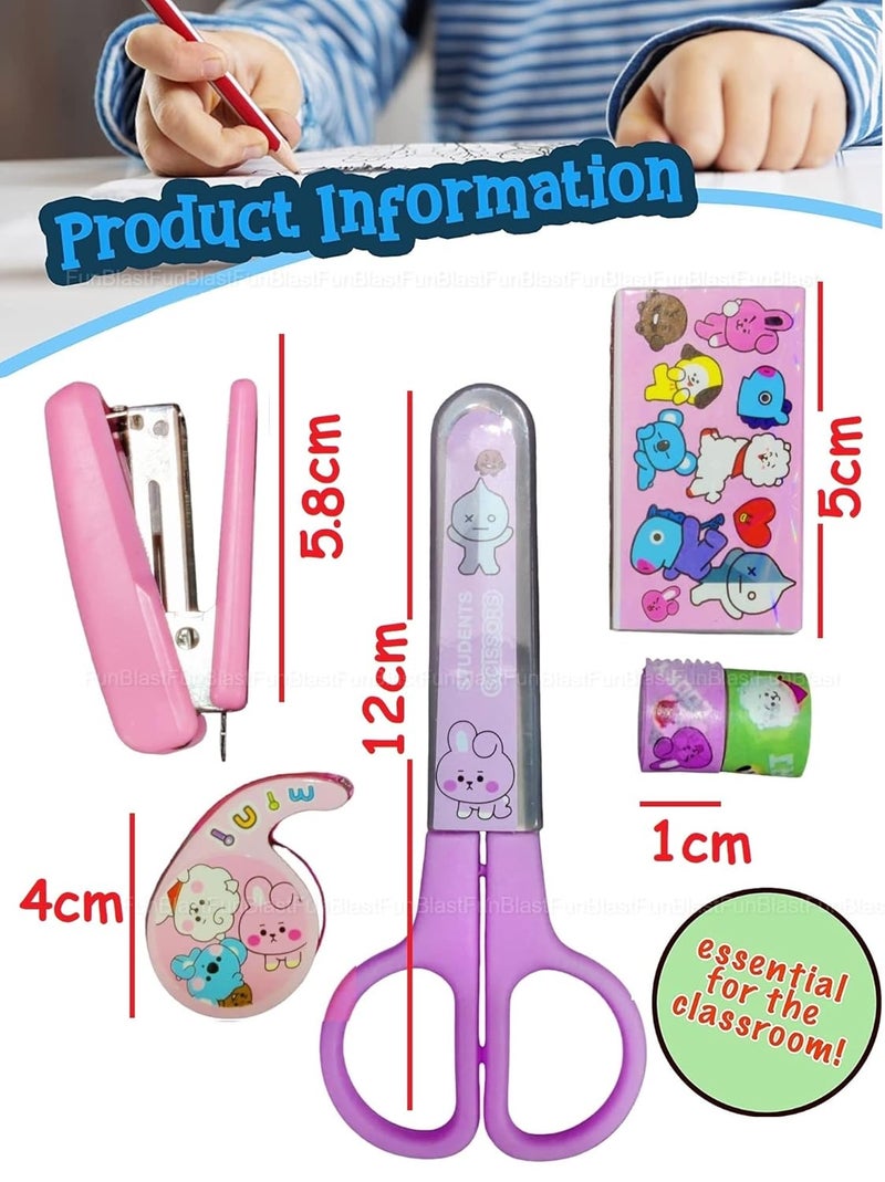 FunBlast Cartoon Stationery Set – Kawaii Stapler with Scissor, Washi Tape for Office, School, Home, Portable Mini Size Stapler with 400 Staples Blister (Pink) - Image 4