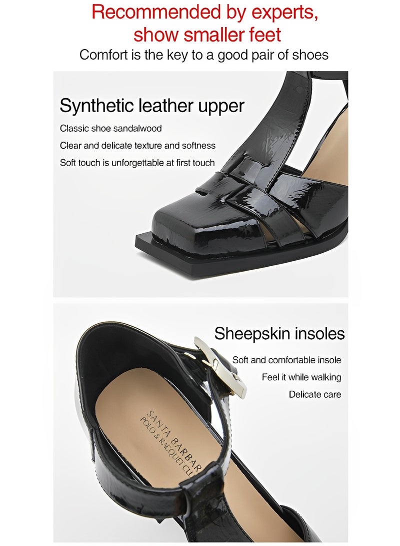 REOCLE Women's Platform Heels Sandals Block Chunky High Heeled Shoes Ankle Strap Wedding Party Dress Pumps Wedges Sandal Dress Shoes - Image 4