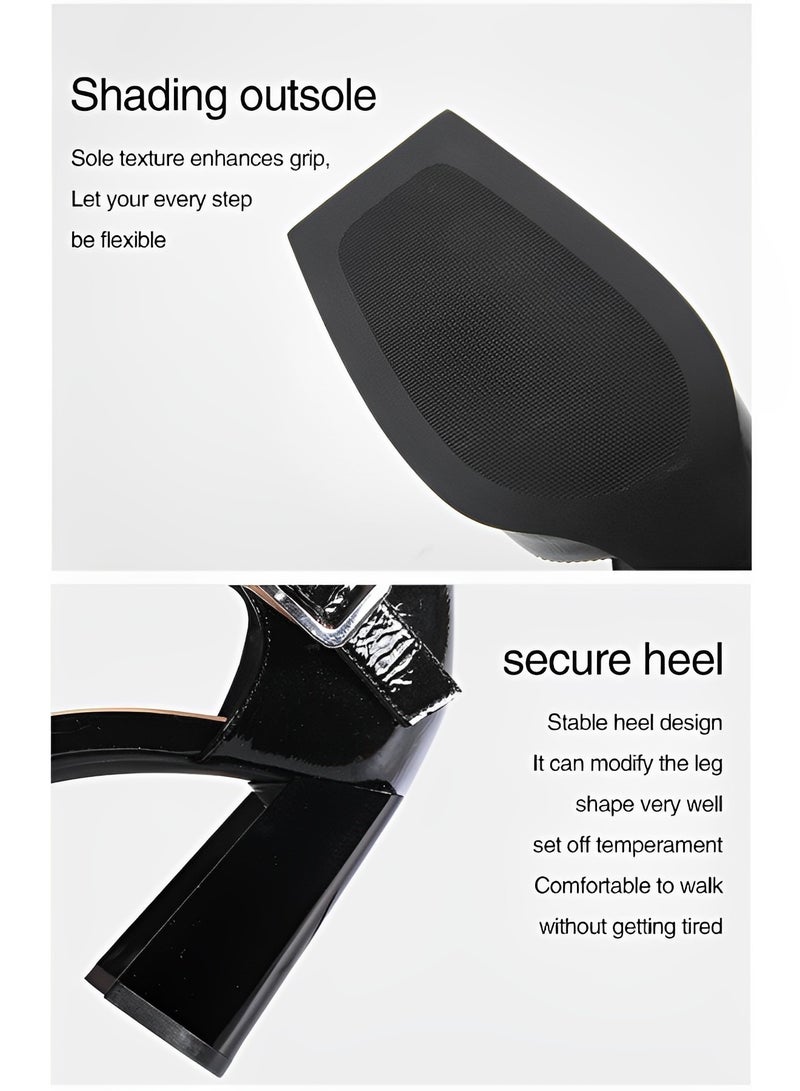 REOCLE Women's Platform Heels Sandals Block Chunky High Heeled Shoes Ankle Strap Wedding Party Dress Pumps Wedges Sandal Dress Shoes - Image 3