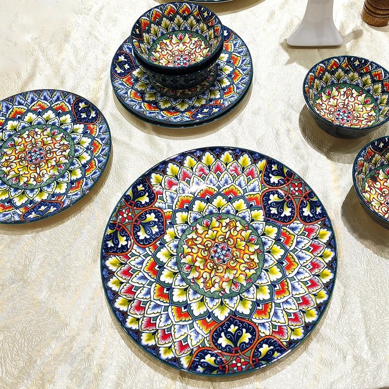 YA JU Mandala Dinnerware Sets (12 Pcs) Serves 4, Buffet Dinnerware, Boho Plates and Bowls Dish Set with 8" Deep Plate 10" dinner Plate 4.8" bowl, apply Casual dining Indoor Outdoor Dining Party - Image 5