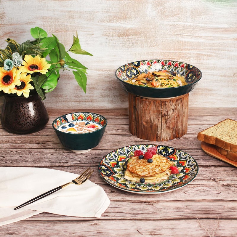 YA JU Mandala Dinnerware Sets (12 Pcs) Serves 4, Buffet Dinnerware, Boho Plates and Bowls Dish Set with 8" Deep Plate 10" dinner Plate 4.8" bowl, apply Casual dining Indoor Outdoor Dining Party - Image 3