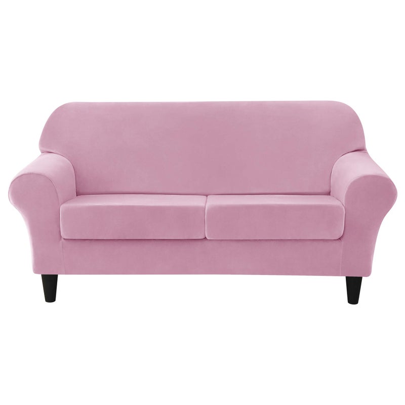 CONRUSER Stretch Sofa Slipcover Soft Velvet Sofa Covers for 2 Cushion Couch Thick Furniture Protector for Pets Kids Pink M
