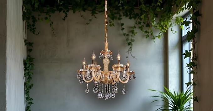 Decor chronicle Crystal Chandelier - 6-Light Traditional Luxury Ceiling Light Fixture with Glass Drops, Golden Finish for Living Room, Dining Room, and Hallway - Image 5