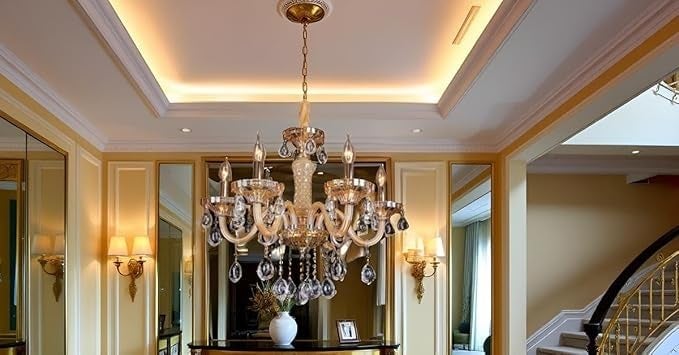 Decor chronicle Crystal Chandelier - 6-Light Traditional Luxury Ceiling Light Fixture with Glass Drops, Golden Finish for Living Room, Dining Room, and Hallway - Image 3